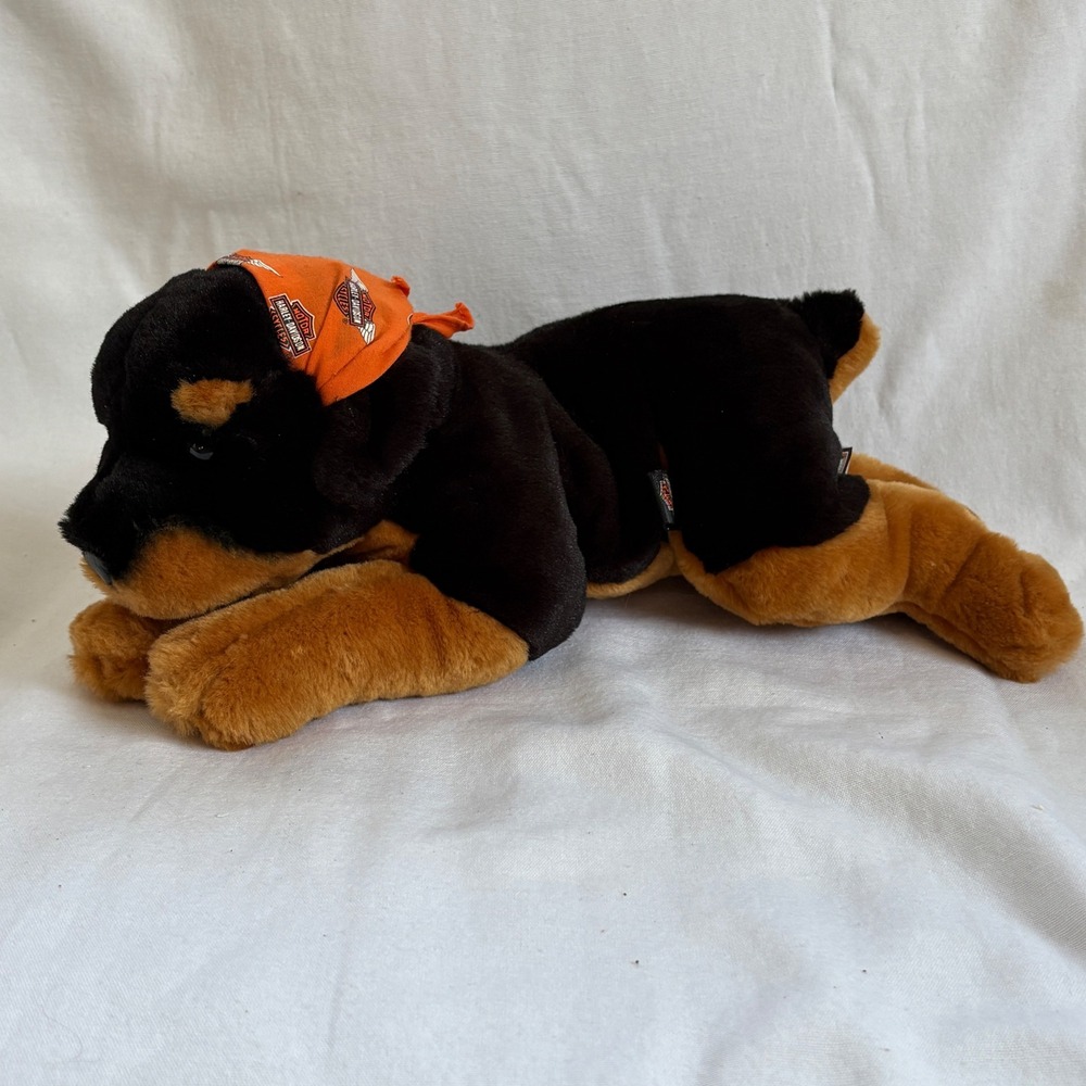 Harley-Davidson Rottweiler Plush Dog Orange‎ Bandana 2003 Collectible 14 Inch